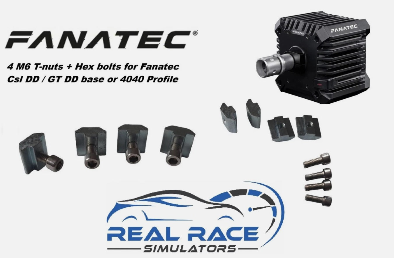 4 M6 T-nuts + Hex bolts for Fanatec Csl DD / GT DD base or 4040 Profile